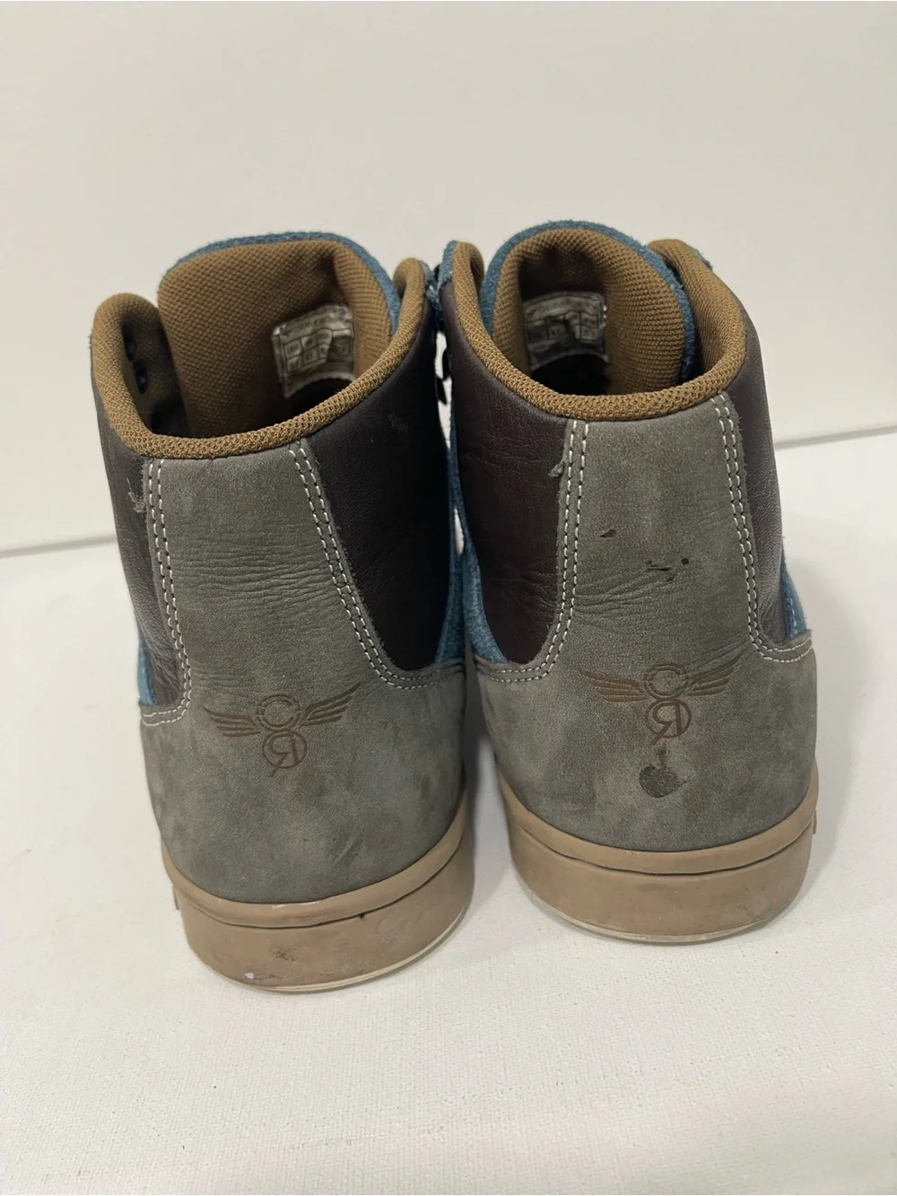 Men's Brown and Blue High-Top Lace-Up Boots
